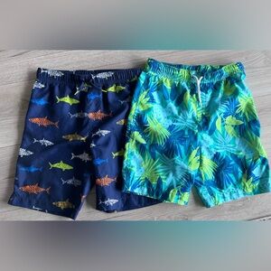 Boys Lands’ End Swim Trunks 10-12 Hawaiian Blue And Sharks